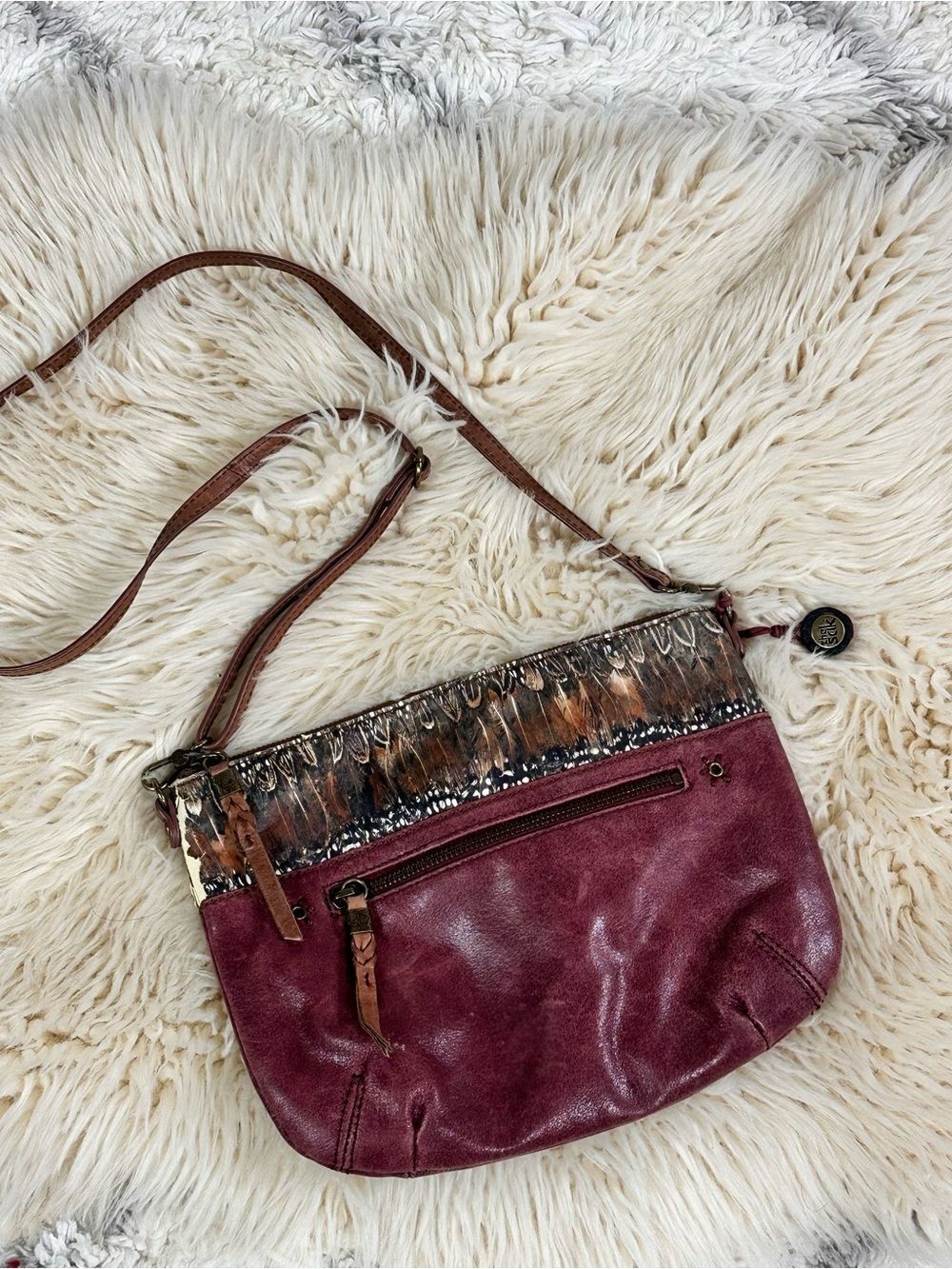 The Sak Burgundy Crossbody with Feather-Print Trim